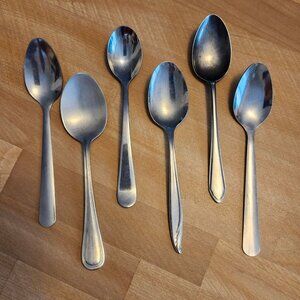 6- Mismatched Stainless Steel Table Spoons Floral Handles Various Designs